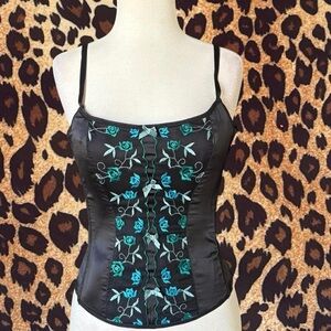 Y2K Delicates gothic corset top with floral embroidery M